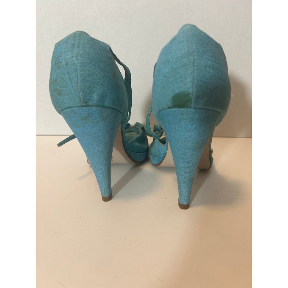 Bertinni Blue Satin Peep-Toe Heels with Floral Detail Size 9 - Picture 5 of 6